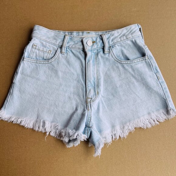 PacSun Pants - PacSun High Rise Festival Denim Shorts Light Wash Frayed Hem Size 23 Y2K
